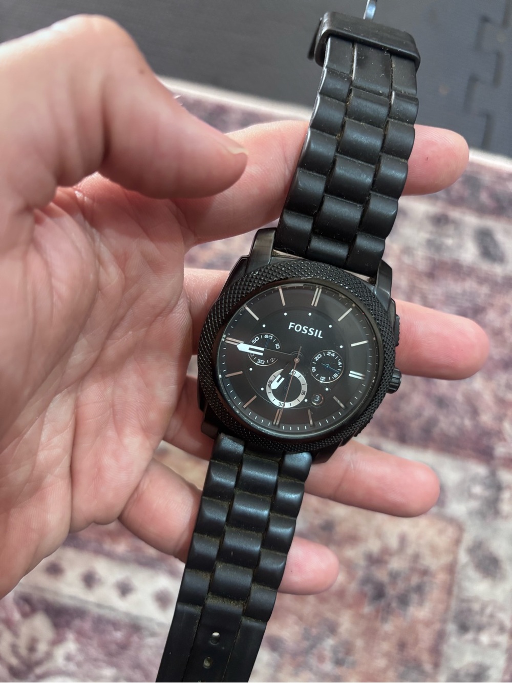 Fossil Black Silicone Link-Style Chronograph Watch